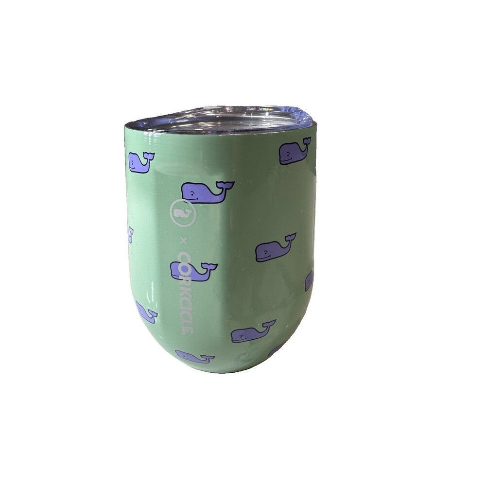 Corkcicle Vineyard Vines Stemless Wine Glass Insulated | Green w/ Blue Whales